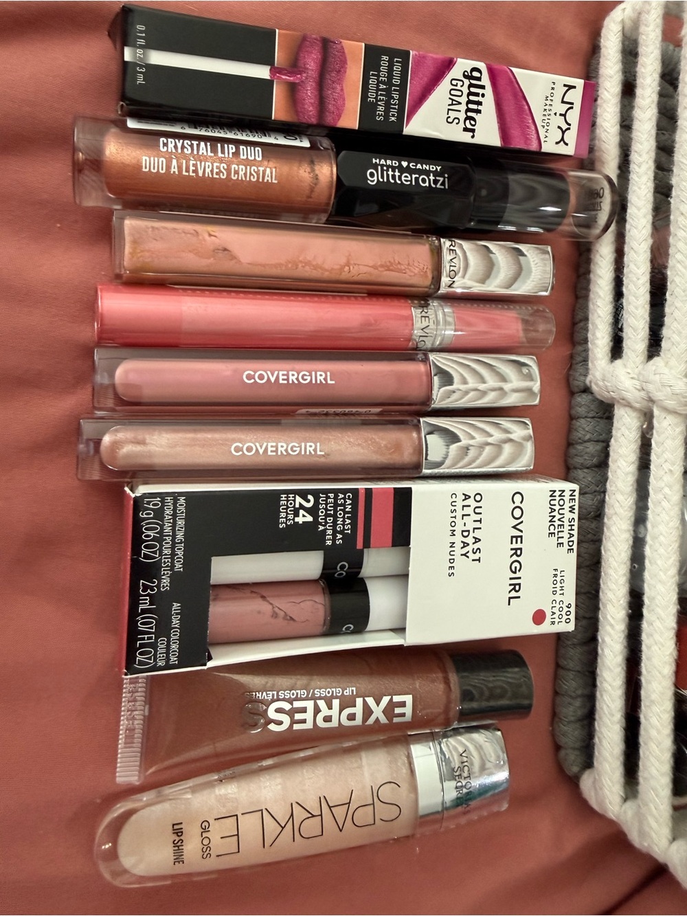 Lot of 9 full size lip products. Liquid lipstick, gloss, glitter, sheer, nude